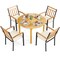 Natural Black Acacia Wood Patio Dining Set 4 Chairs Beige Cushions Round Table